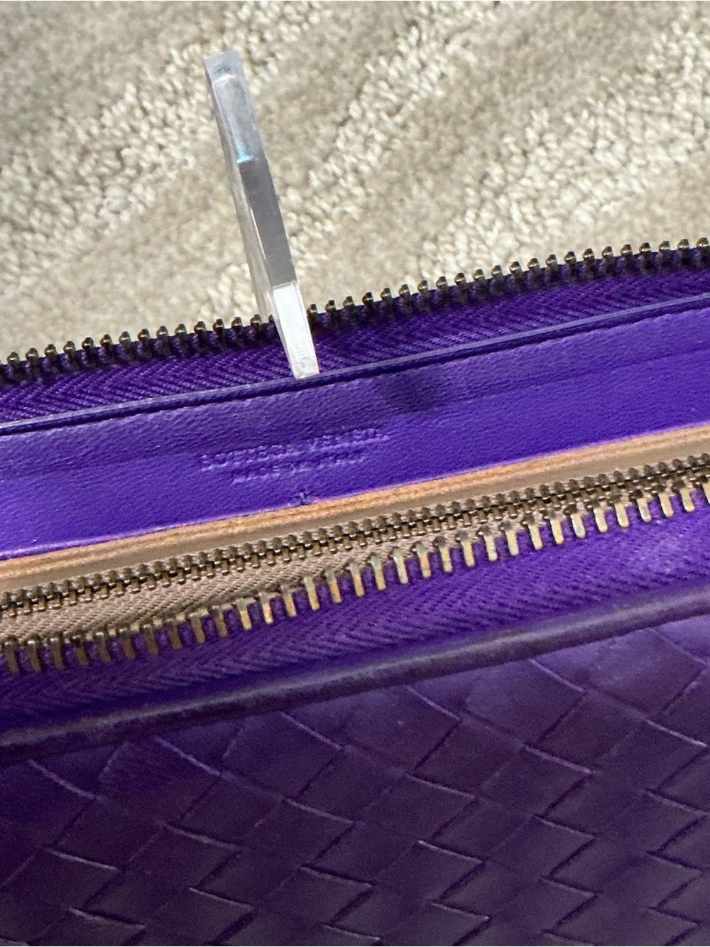 Bottega Veneta Intrecciato Purple Woven Leather Continental Zip Around Wallet - Picture 11 of 15